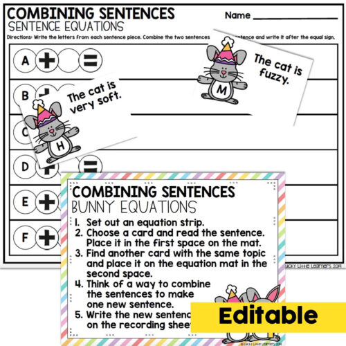 Editable - 2nd Grade Grammar Center - Combine and Rearrange Sentences ...