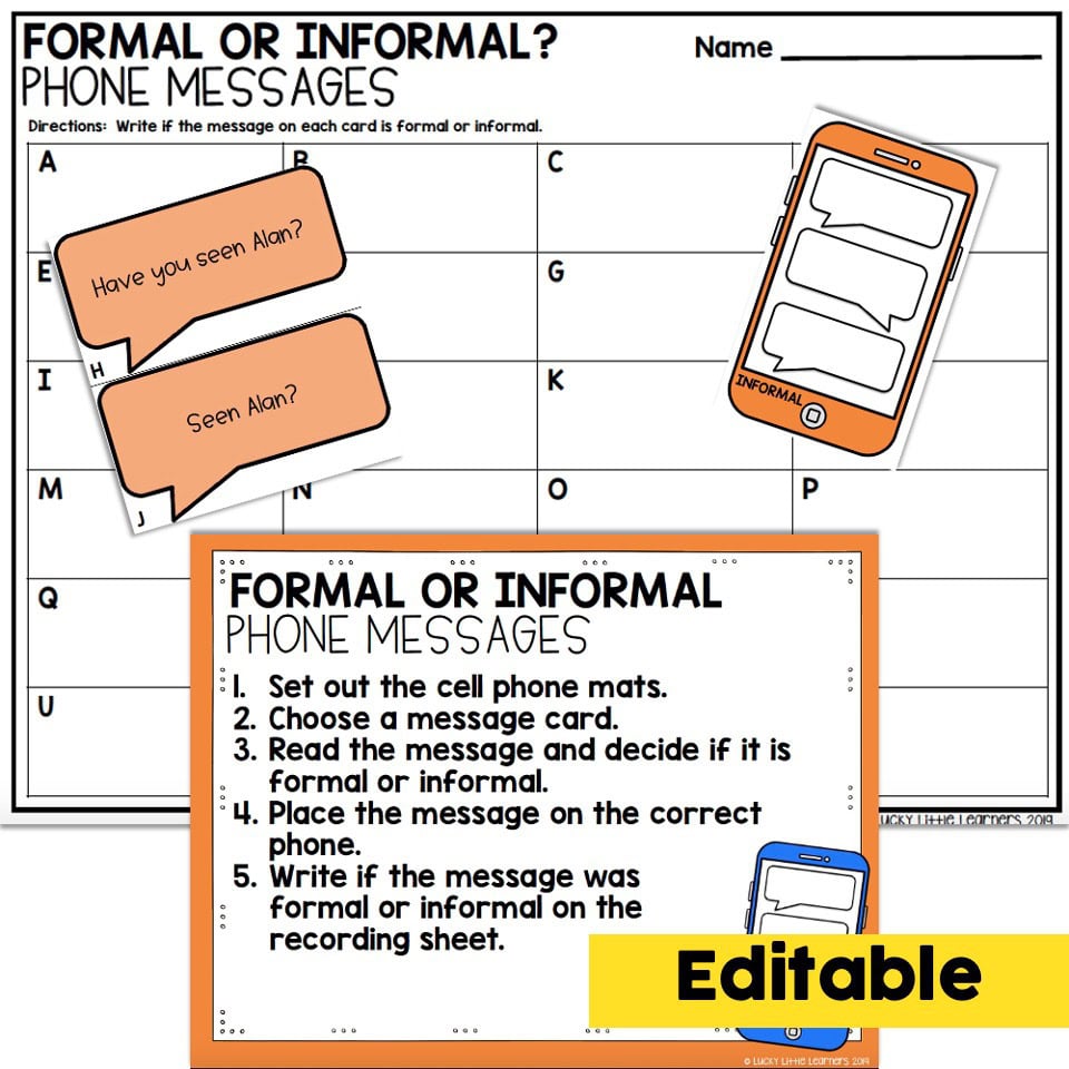 Editable - 2nd Grade Grammar Center - Formal or Informal - Lucky Little ...