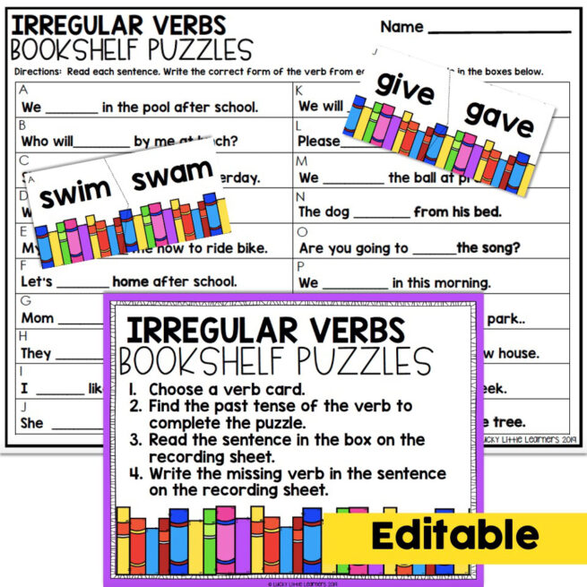 Editable - 2nd Grade Grammar Center - Irregular Verbs - Lucky Little ...