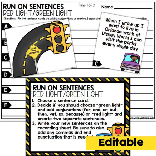 Editable - 2nd Grade Grammar Center - Run-on Sentences - Lucky Little ...