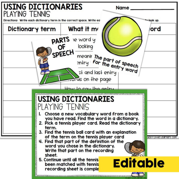 Editable - 2nd Grade Grammar Center - Using Dictionaries - Lucky Little ...