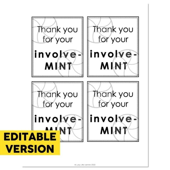 Editable - Classroom Setup - Gift Tags - Parent Gifts - Thank you for your involve-MINT