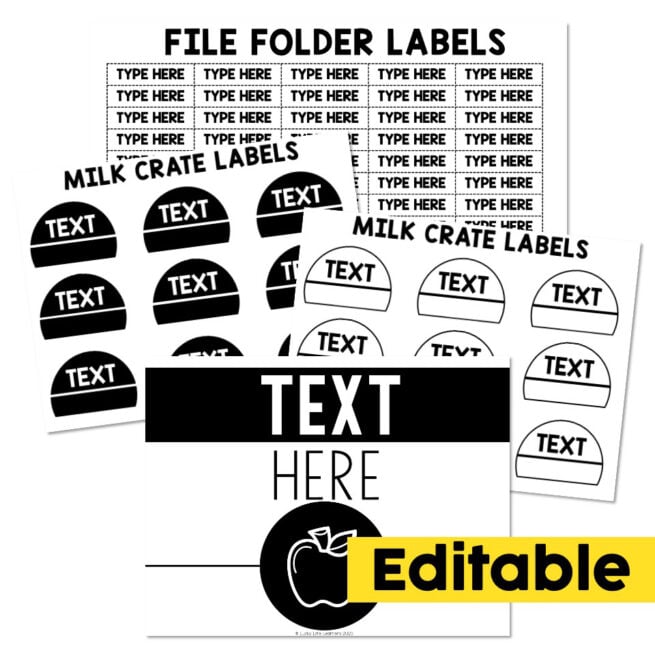 File Folder Labels and Milk Crate Labels - Editable