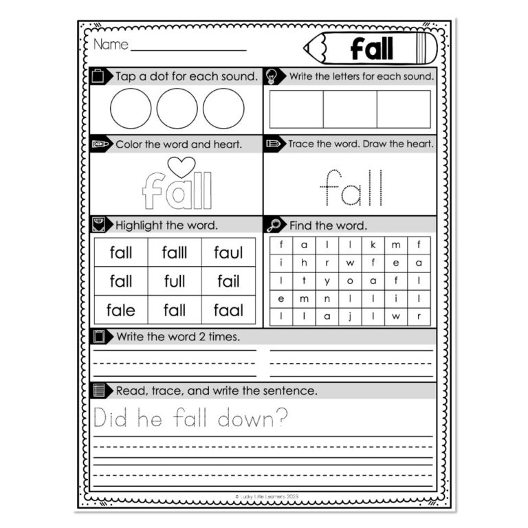 Heart Word Worksheets - Sight Words - Fall - Lucky Little Learners