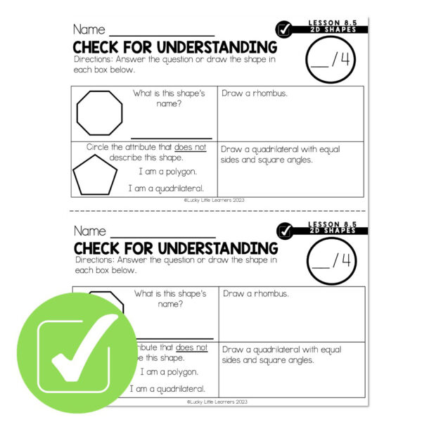 Lucky to Learn Math - 2D Shapes - Lesson 8.5 - Check for Understanding ...