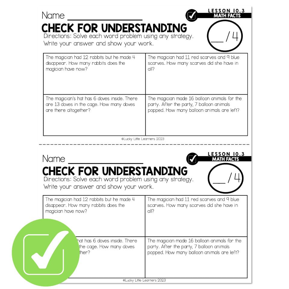 Lucky to Learn Math - Lesson 10.3 - Math Facts Review - Check for ...