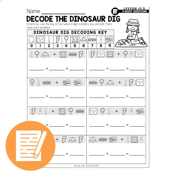 Diggy Total Worksheets.pdf Lucky to Learn Math - Lesson 10.5 - 3-Digit Addition Review ...