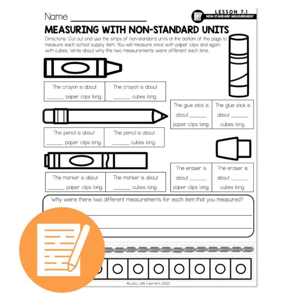 Learn Practice Measure Lucky to Learn Math - Lesson 7.1 - Non-Standard Measurement ...