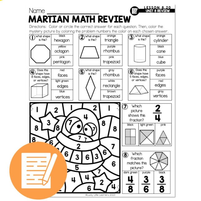 Facing Math Lesson 8 Lucky to Learn Math - Shapes and Fractions Review - Lesson 8.20 ...