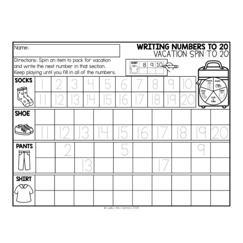 Math Worksheet - June - Writing Numbers to 20 - Vacation Spin to 20 ...