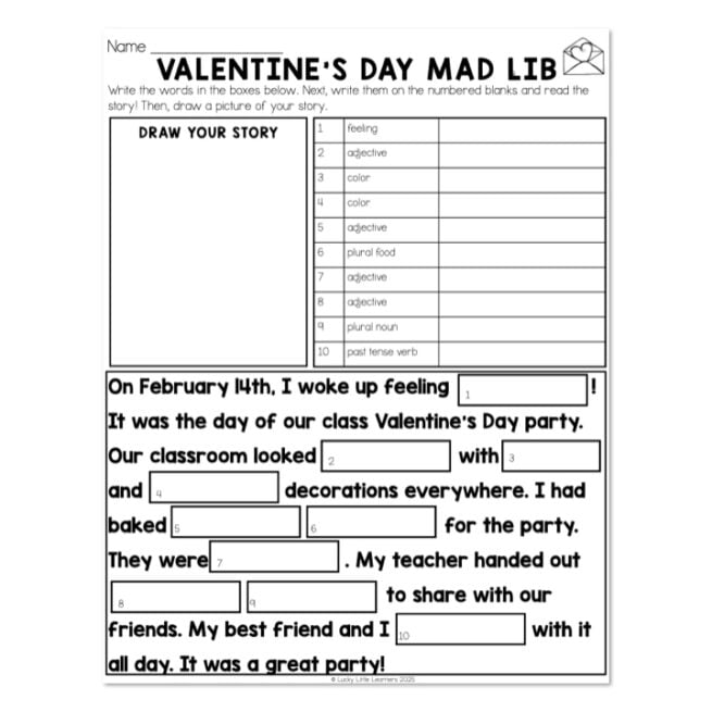 Monthly Mad Libs - February - Valentines Day