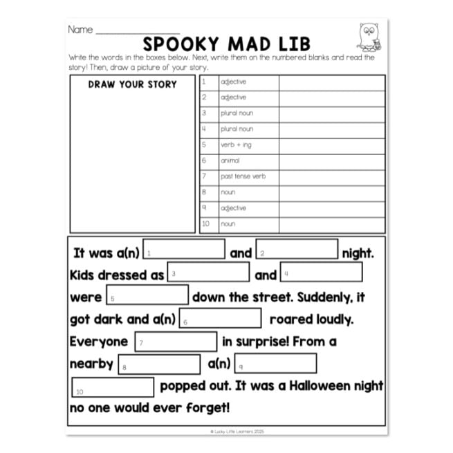 Monthly Mad Libs - October - Spooky