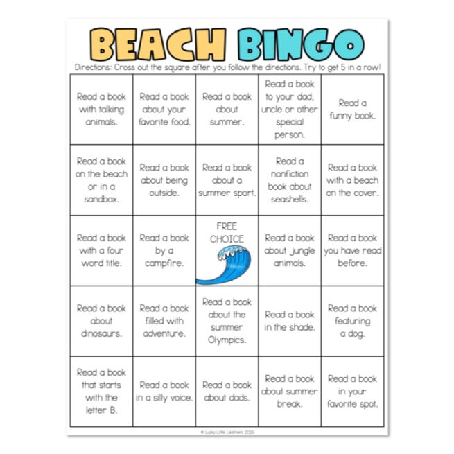 Monthly Reading Bingo - June - Beach Bingo