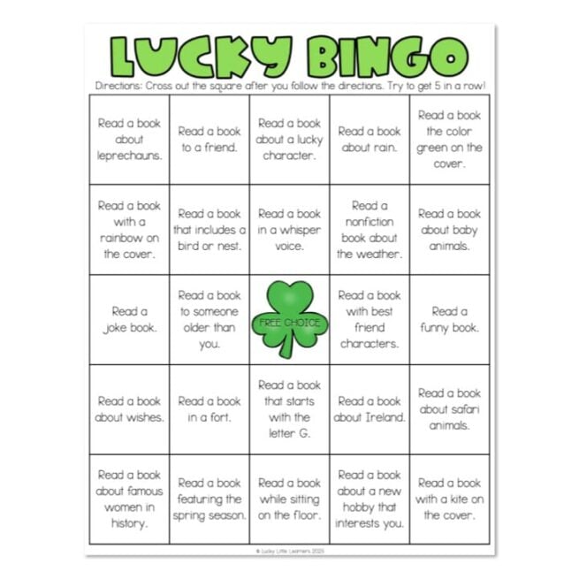 Monthly Reading Bingo - March - Lucky Bingo