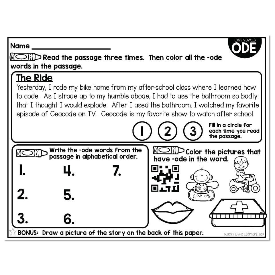 ODE - Long Vowels Phonics Mats 2nd Grade - Lucky Little Learners
