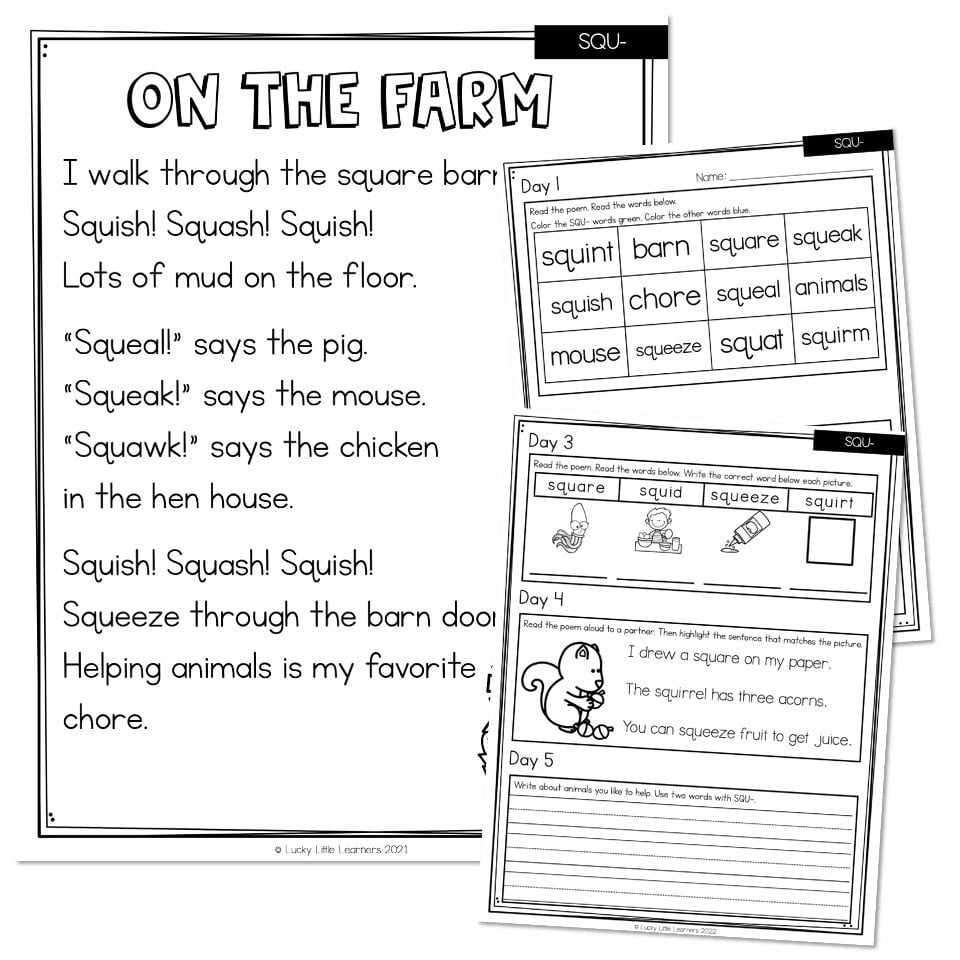 Phonics Poems - SQU Blend - Lucky Little Learners