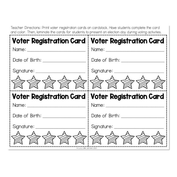 Social Studies - Election and Voting - Voter Registration Card - Lucky ...