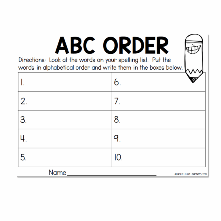 Spelling Word Work Practice - ABC Order - Lucky Little Learners