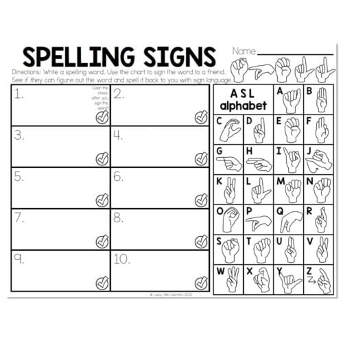 Spelling Word Work Practice - Spelling Signs with ASL Alphabet
