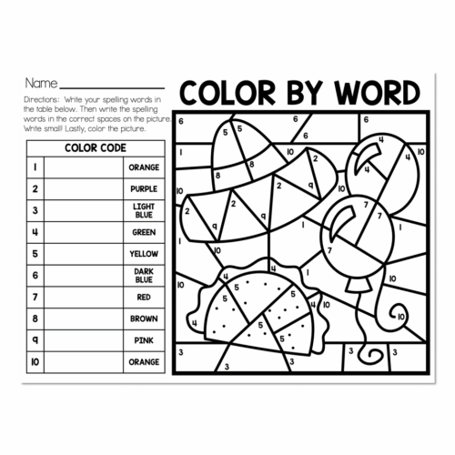 Spring/Summer Spelling Word Work Practice - Color by Word Cinco de Mayo