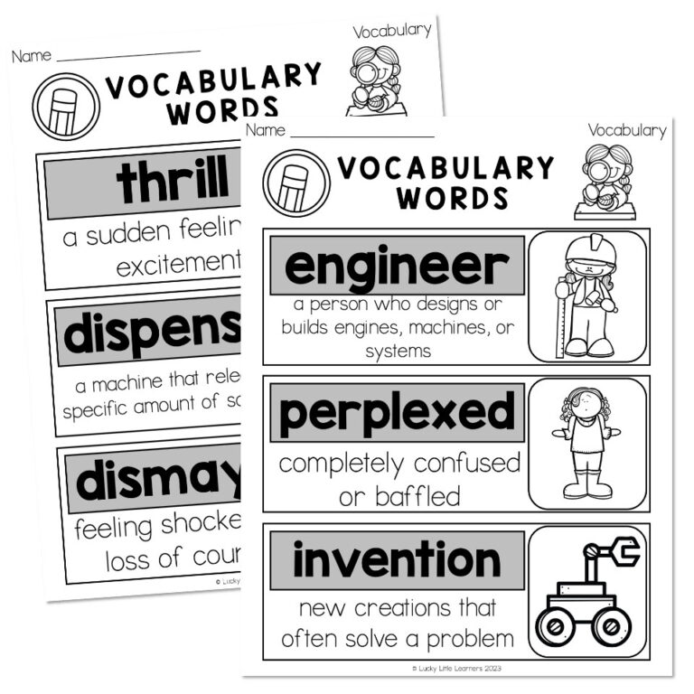 Sub Plans - End of Year - Rosie Revere, Engineer - Vocabulary Cards ...