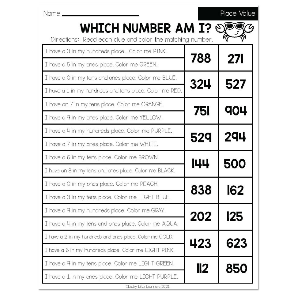 Summer - Early Finishers 2nd Grade - Math - Place Value - Which Number ...