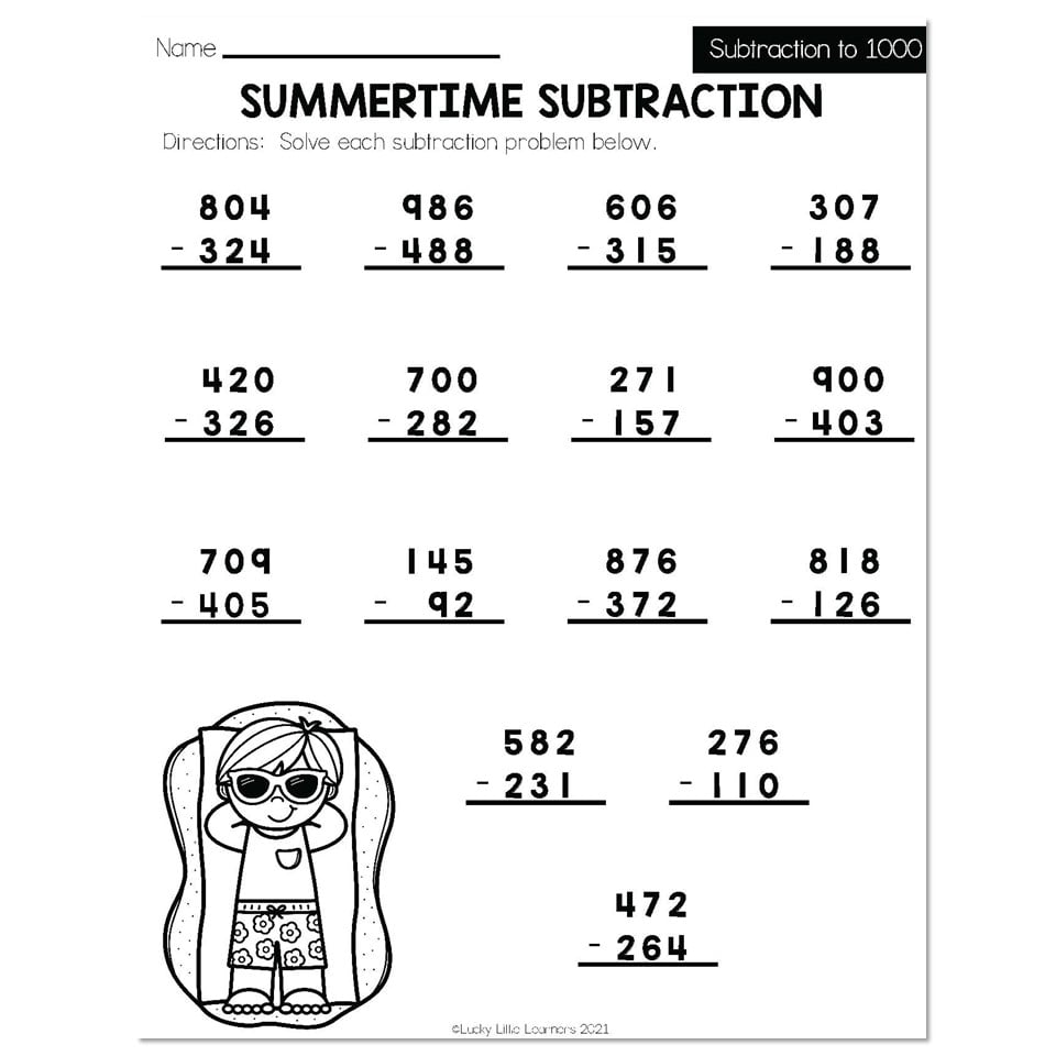 Summer - Early Finishers 2nd Grade - Math - Subtraction to 1000 ...