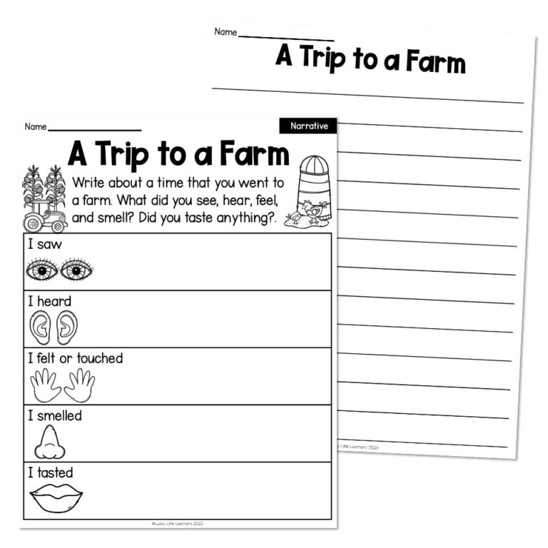 Trip to the Farm Writing Prompt - 5 Senses - Lucky Little Learners