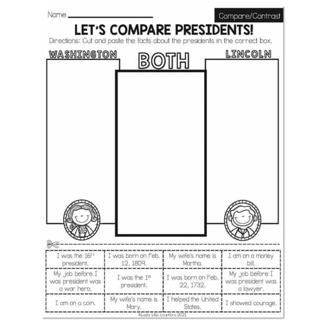 Winter- Early Finishers 2nd Grade - ELA - Compare & Contrast - Let's Compare Presidents