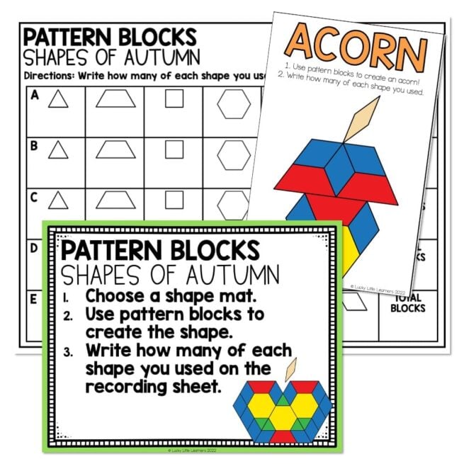 1st and 2nd Grade November Math Center - Shapes of Autumn - Pattern Blocks