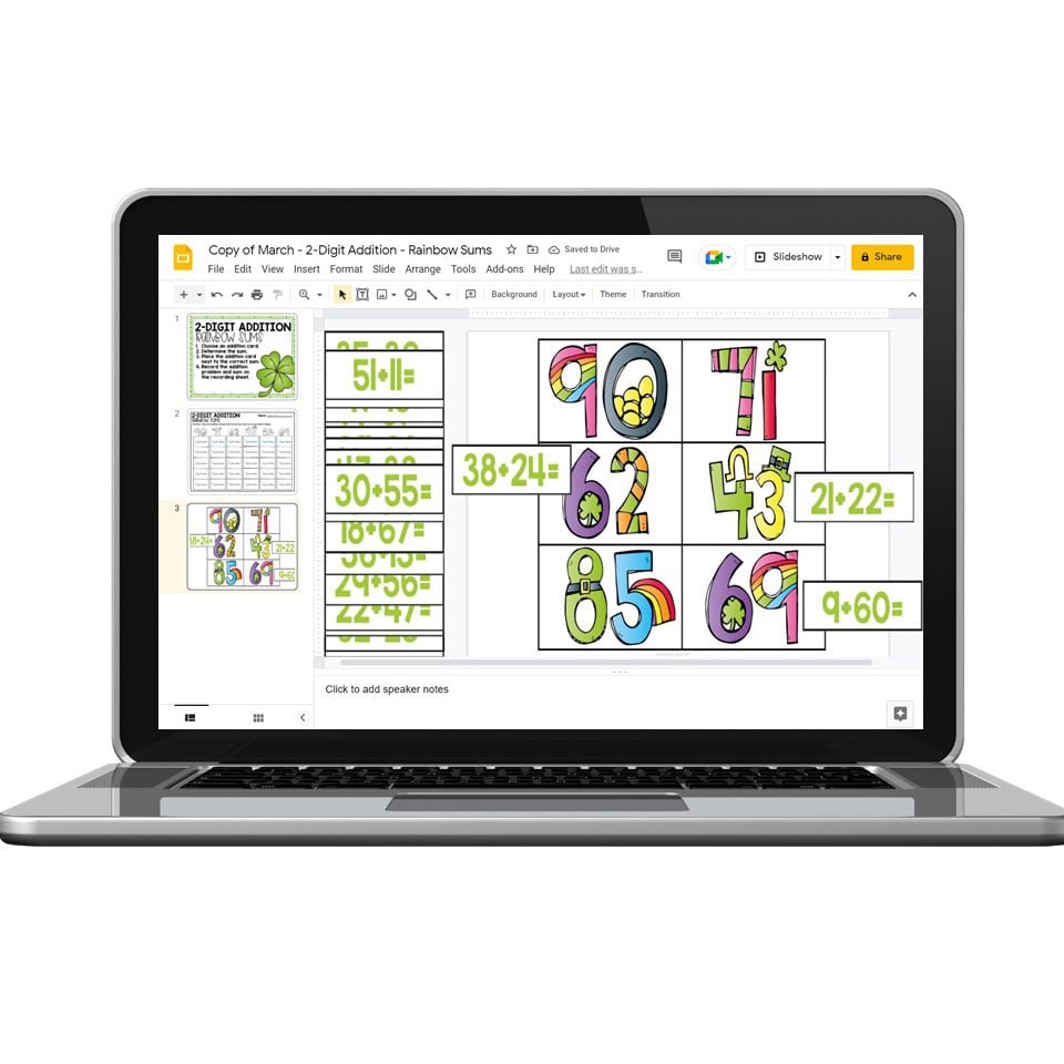 Digital - 2nd Grade March Math Center - 2 Digit Addition - Lucky Little ...