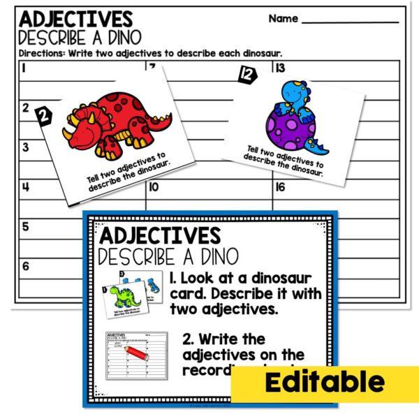 Editable - 1st Grade Grammar Center - Adjectives - Lucky Little Learners