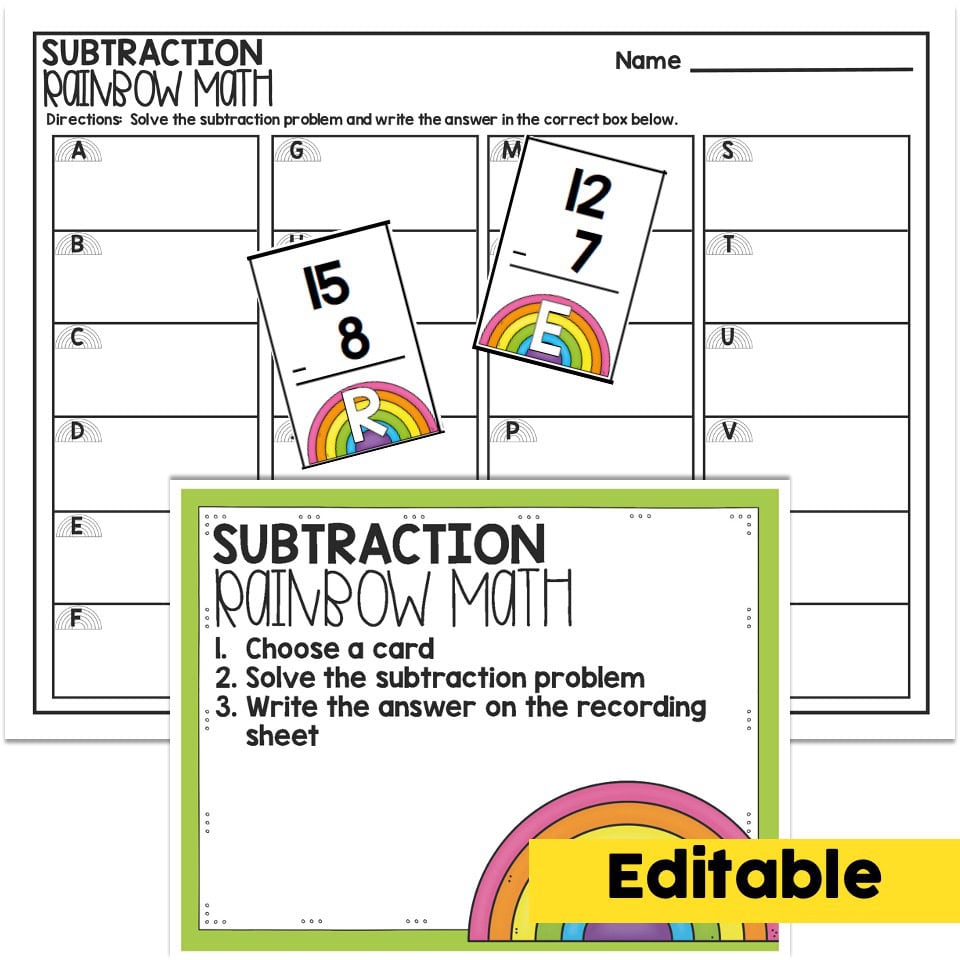 Editable - 1st Grade March Math Center - Subtraction - Lucky Little ...