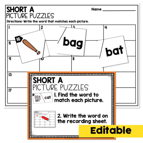 Editable - 1st Grade Phonics Center - Short A - Lucky Little Learners