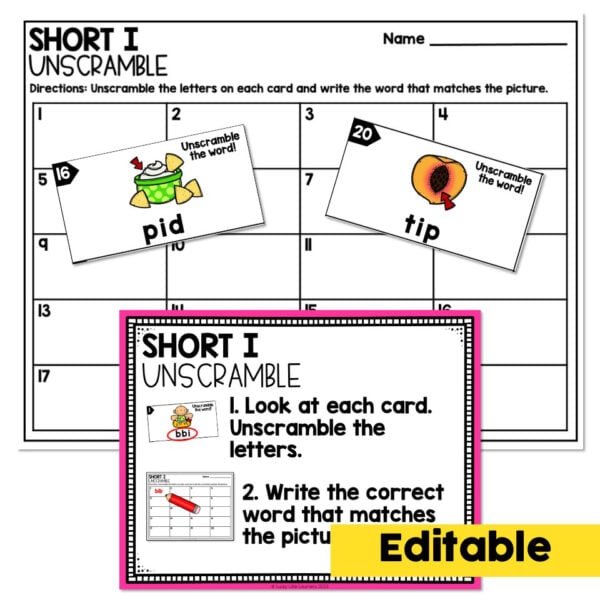 Editable - 1st Grade Phonics Center - Short I - Lucky Little Learners