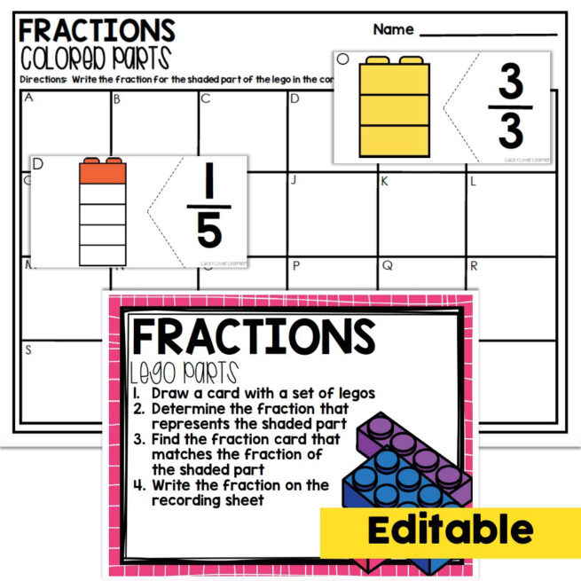 Editable - 2nd Grade May Math Center - Fractions - Lucky Little Learners