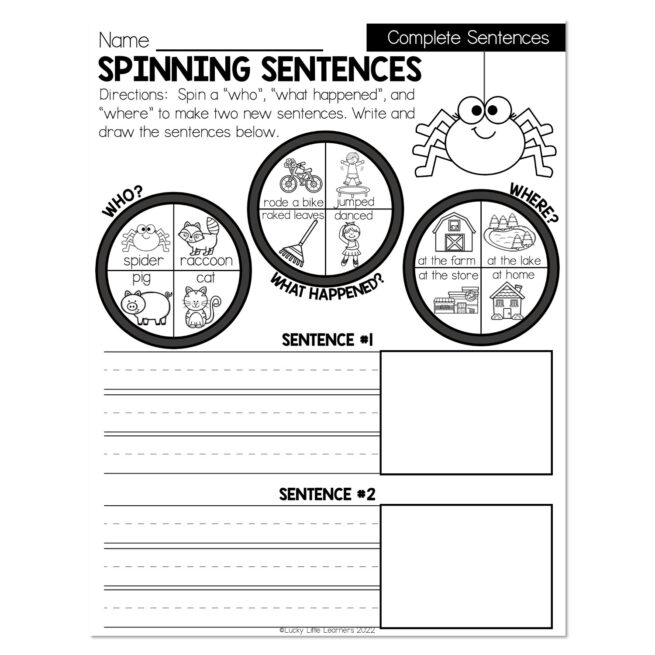 Fall- Early Finishers 1st Grade - ELA - Complete Sentences - Spinning ...