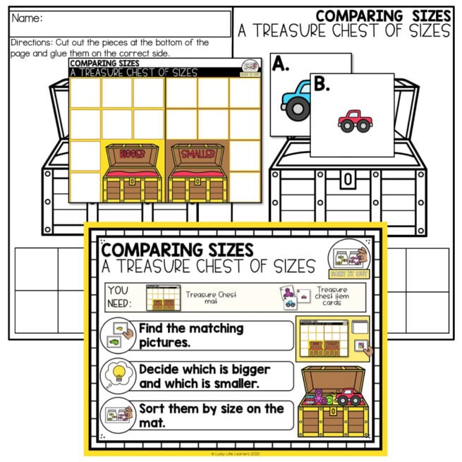 Kindergarten Math Center - August - Comparing Sizes - A Treasure Chest of Sizes