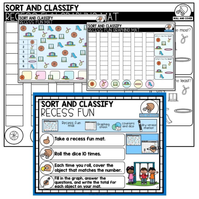 Kindergarten Math Center - August - Sort and Classify - Recess Fun Sorting