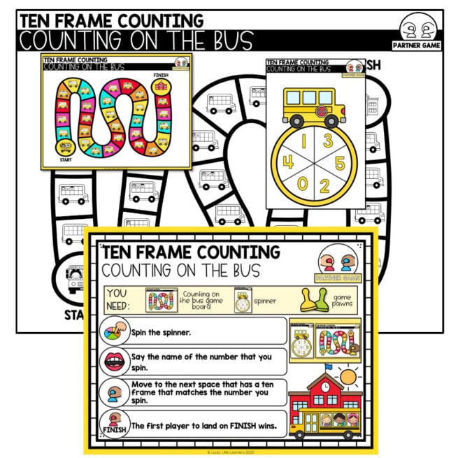 Kindergarten Math Center - August - Ten Frame Counting - Counting on the Bus