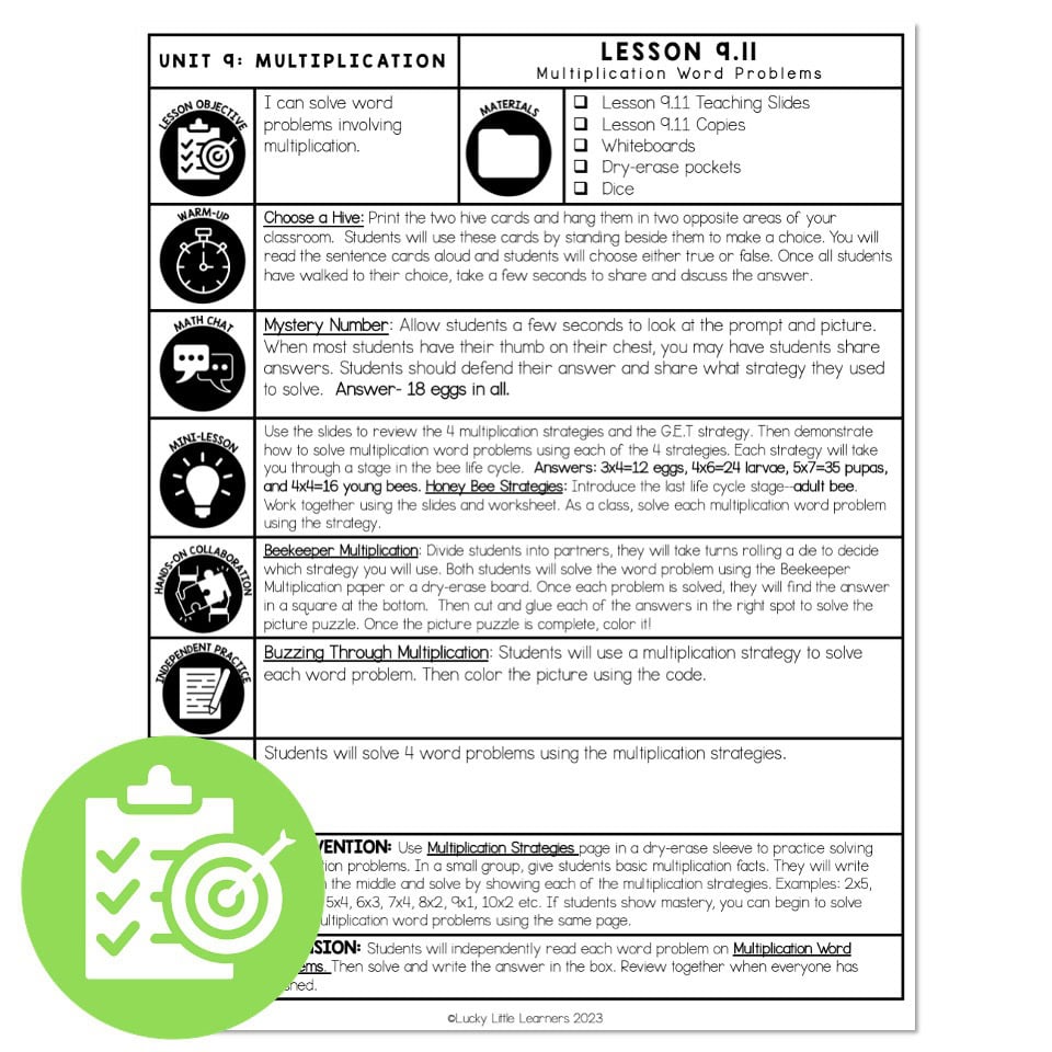 Lucky to Learn Math - Lesson 9.11 - Multiplication - Lesson Plan ...