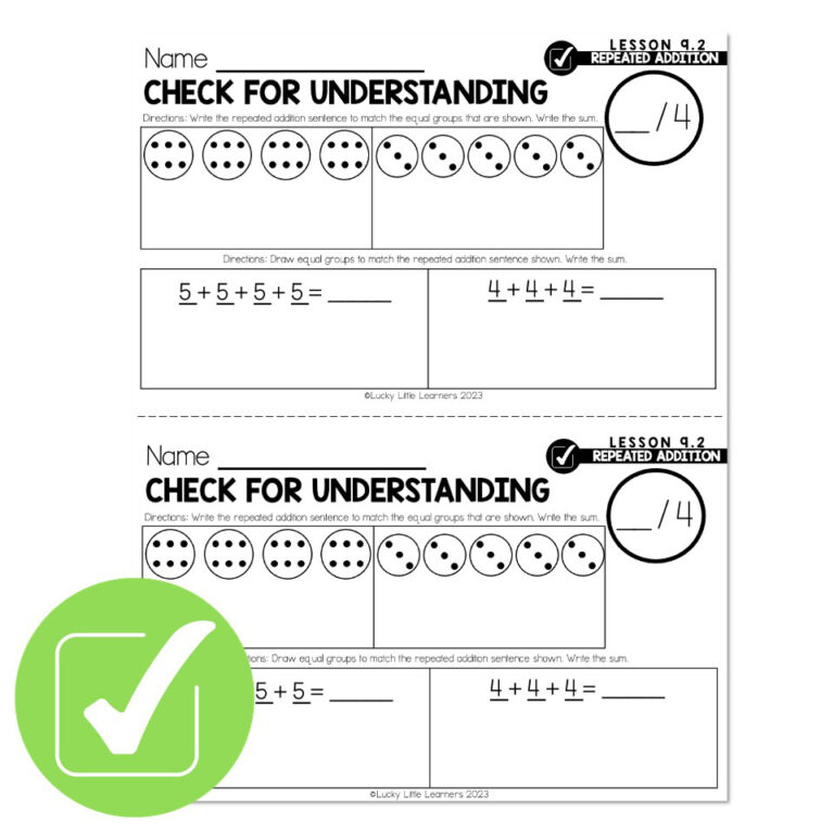 Lucky to Learn Math - Lesson 9.2 - Repeated Addition - Check for ...