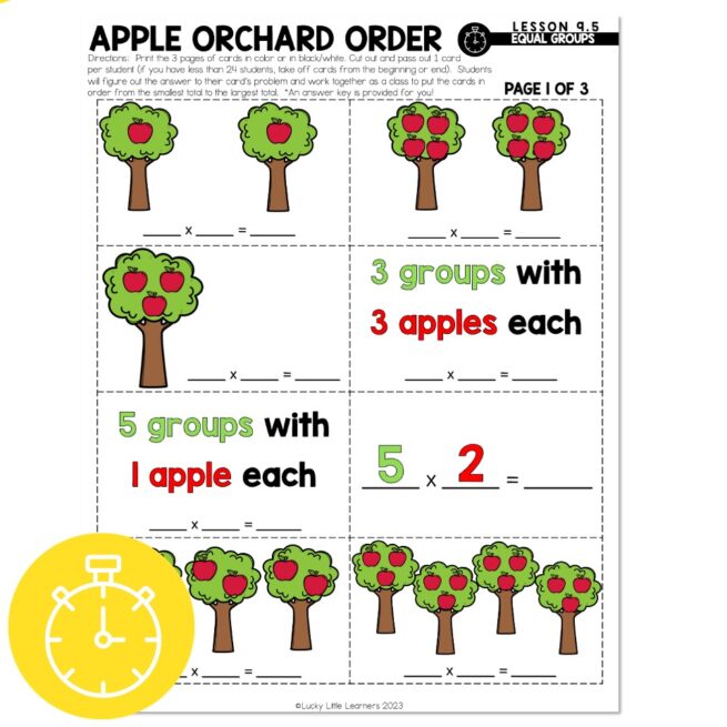 Orchard Math Lucky to Learn Math - Lesson 9.5 - Equal Groups - Warm Up - Apple ...