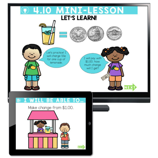 Making Change Lesson Lucky to Learn Math - Make Change from A Dollar - Lesson 4.10 ...