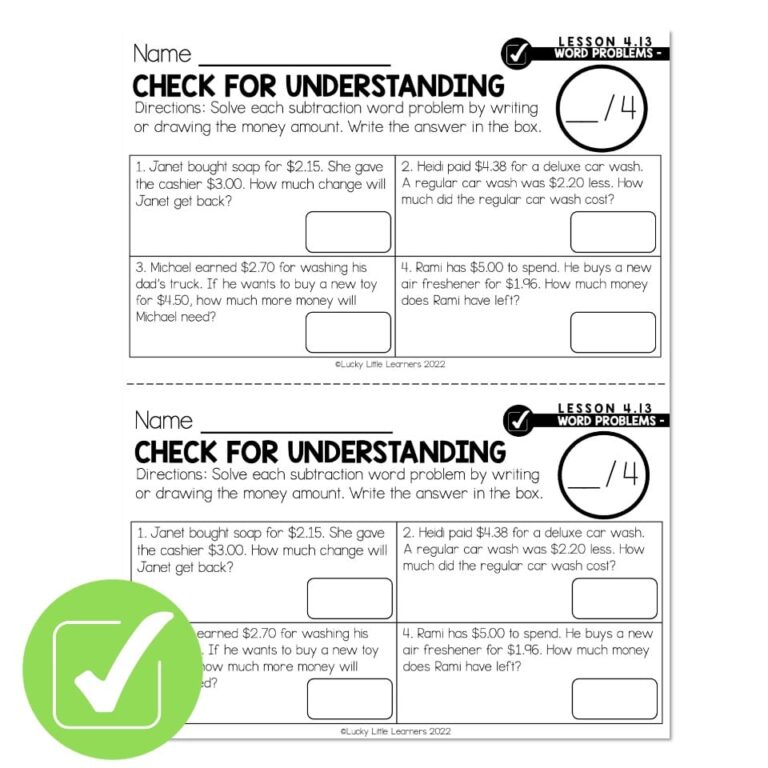 Lucky to Learn Math - One Step Subtraction Money Word Problems - Lesson ...