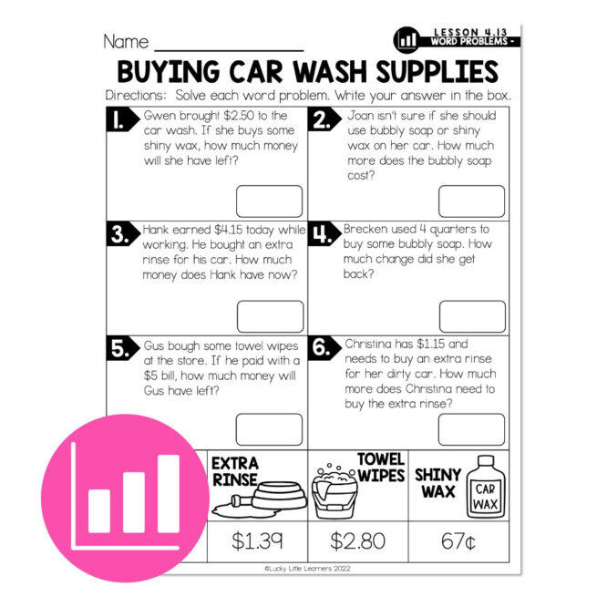Lucky to Learn Math - One Step Subtraction Money Word Problems - Lesson ...