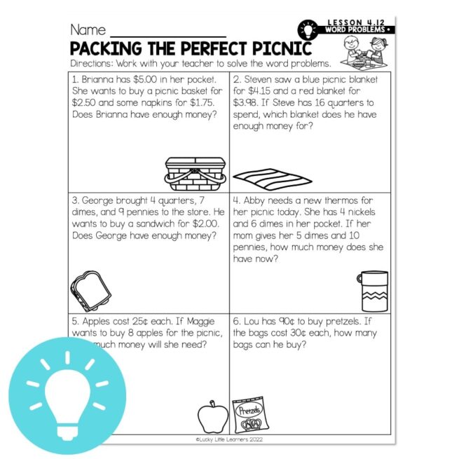 Packing Problem Math Example Lucky to Learn Math - Two Step Addition Money Word Problems - Lesson 4. ...