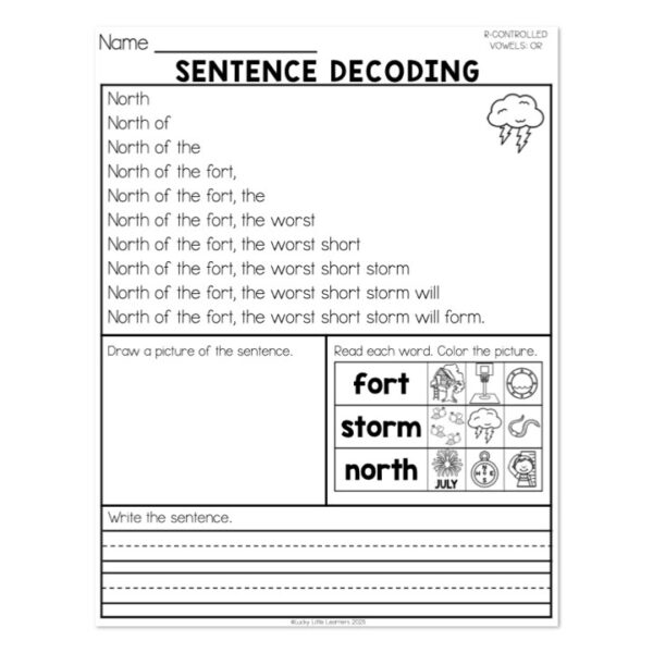 Sentence Decoding - R-Controlled Vowels - OR - Lucky Little Learners