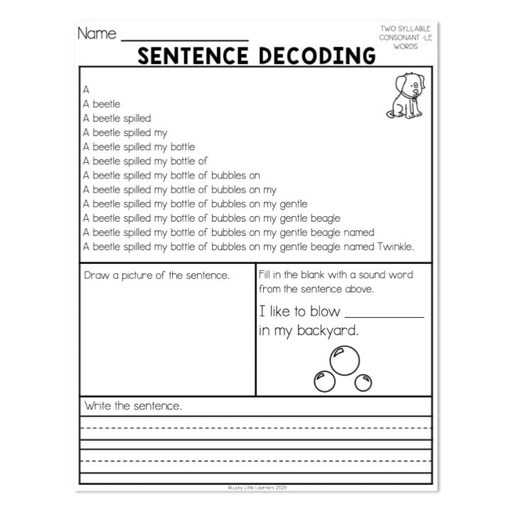 Sentence Decoding - Two Syllables - Consonant -LE Words - Lucky Little ...