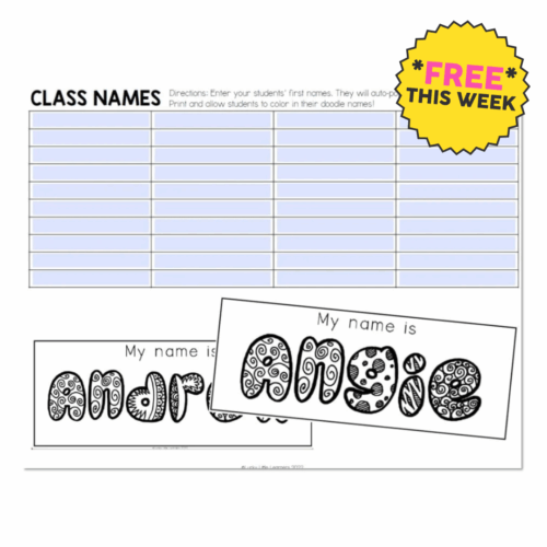 Sample Classroom Setup - Back to School Resources - Student Name Doodles Autofill